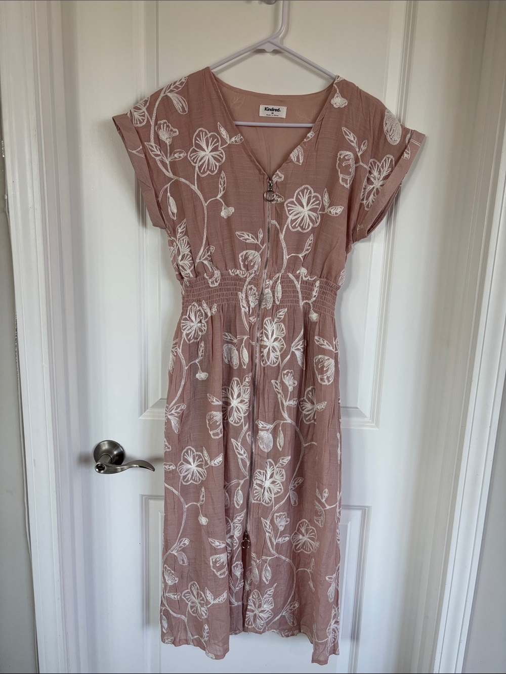 Floral Mauve Midi Dress with White Embroidery